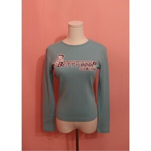 Vintage Betty Boop Women's Blue Long Sleeve Top